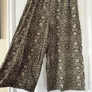 Olive Green Floral Wide-Leg Pants